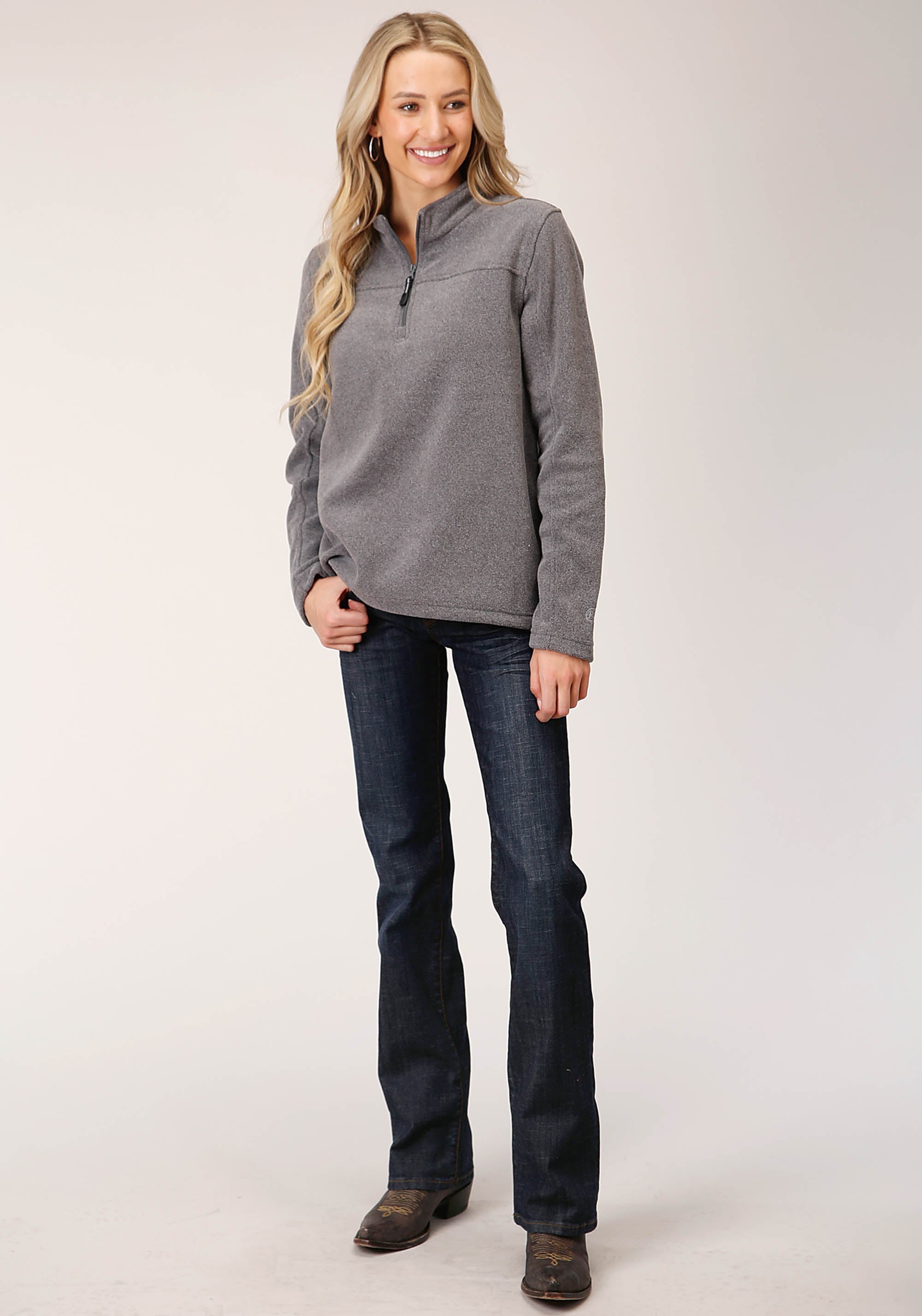 Roper Womens Heathered Charcoal Micro Fleece Pullover - Flyclothing LLC