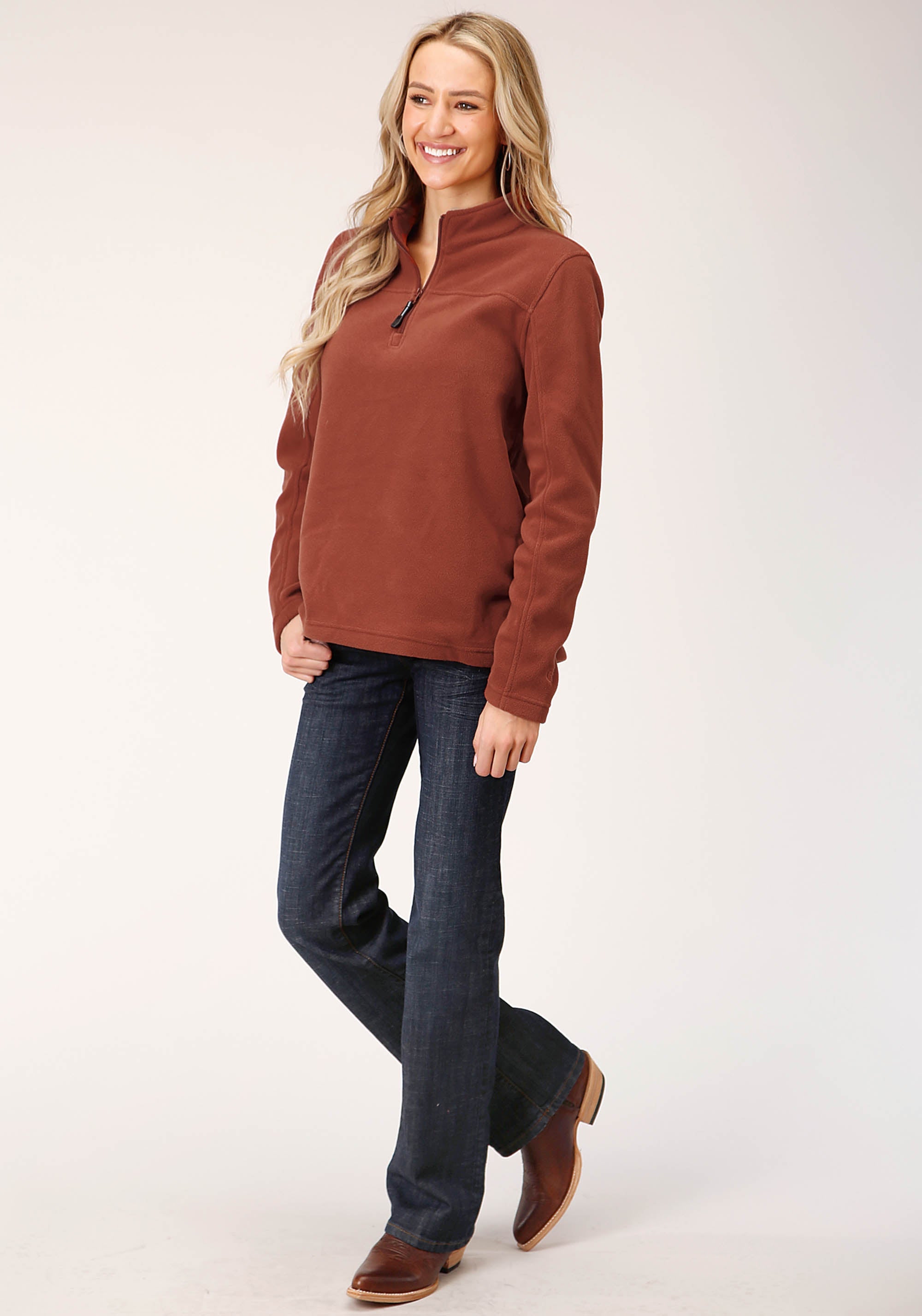 Roper Womens Sienna Rust Micro Fleece Pullover - Flyclothing LLC