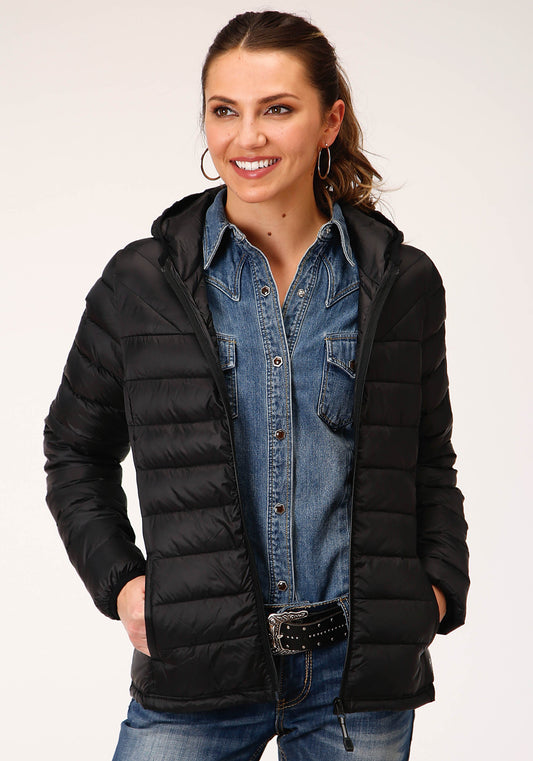 Roper Womens Crushable Hooded Down Jacket Black