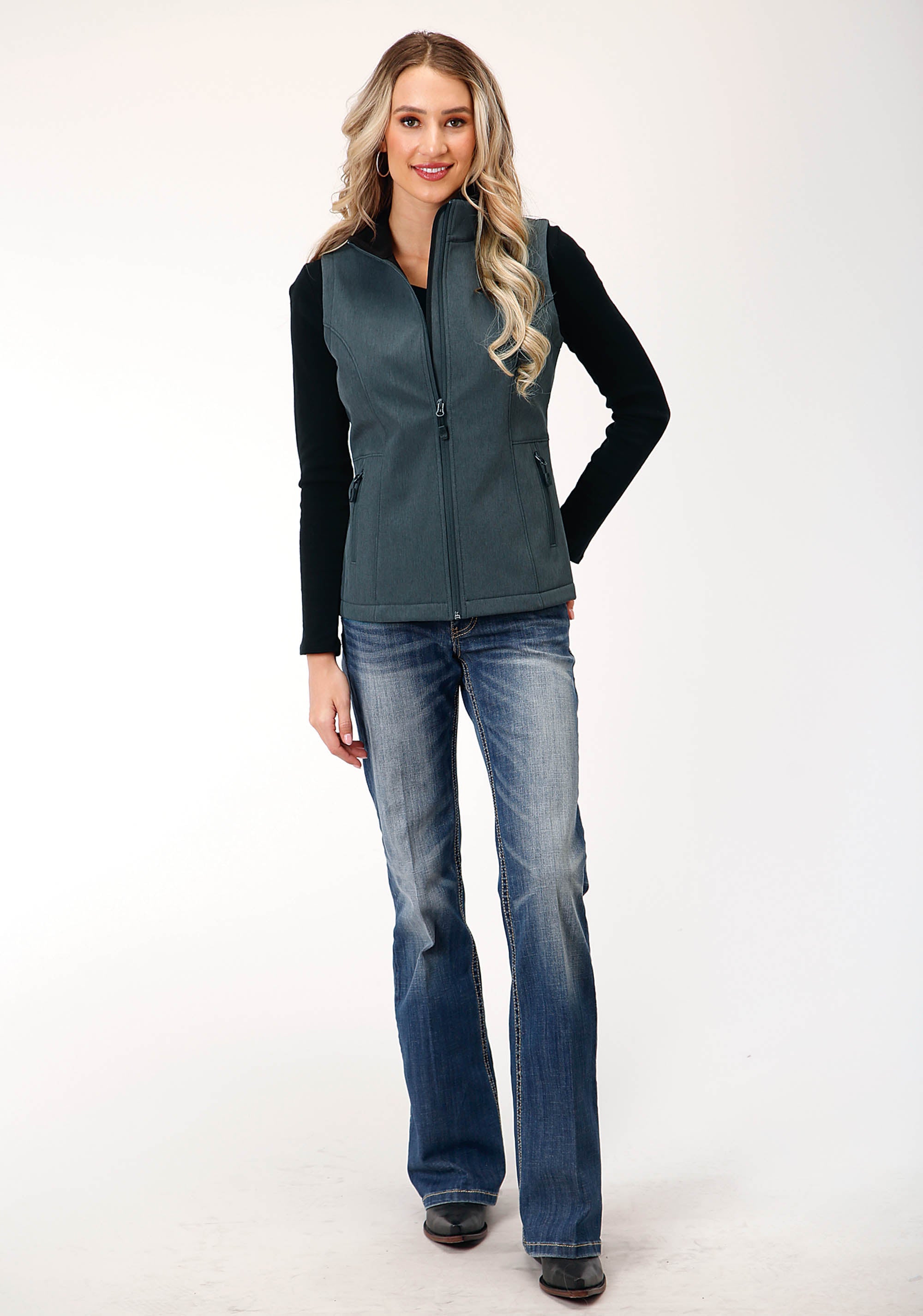 Roper Womens Tech Heather Grey Soft Shell Vest - Flyclothing LLC