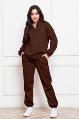 Half Zip Long Sleeve Sweatshirt and Pants Set - Flyclothing LLC