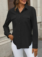 Button Up Pocketed Long Sleeve Shirt - Flyclothing LLC