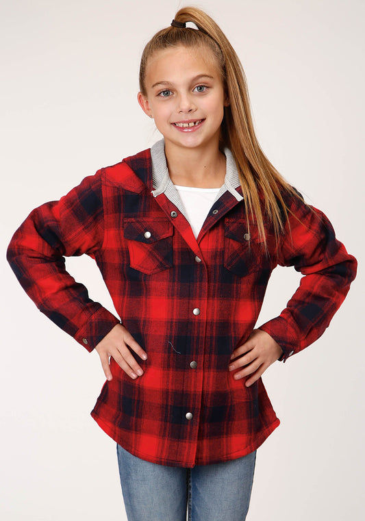 Roper Girls Long Sleeve Snap Thermal Lined Flannel Shirt Jacket