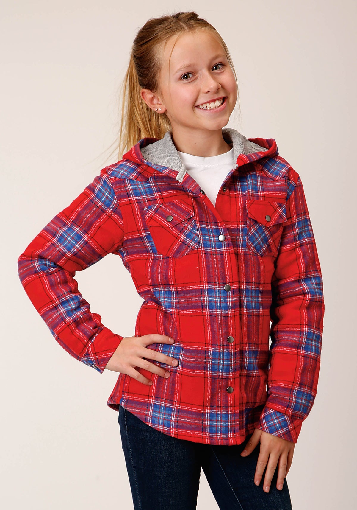 Roper Girls Long Sleeve Snap Thermal Lined Flannel Shirt Jacket