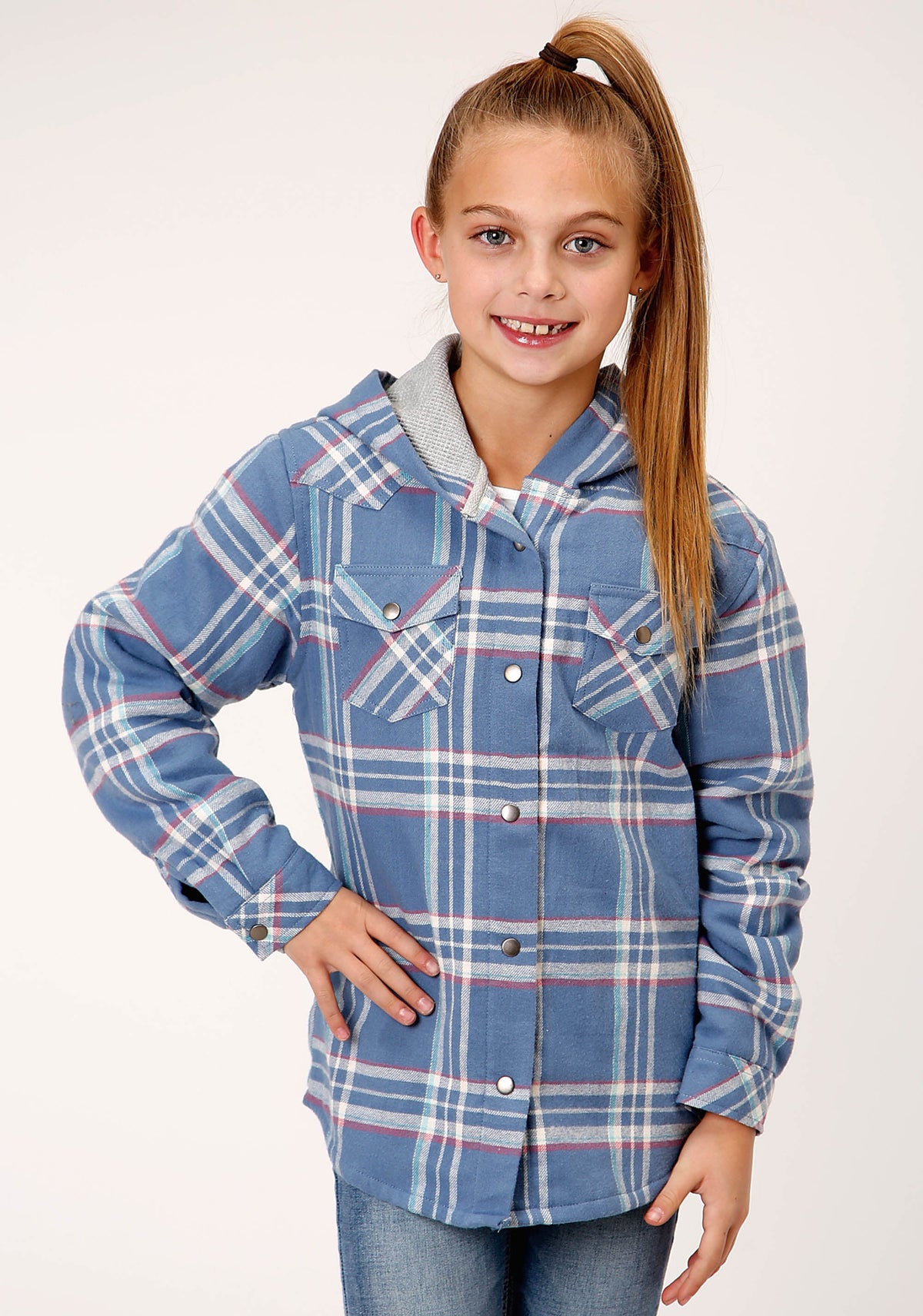 Roper Girls Long Sleeve Snap Thermal Lined Flannel Shirt Jacket