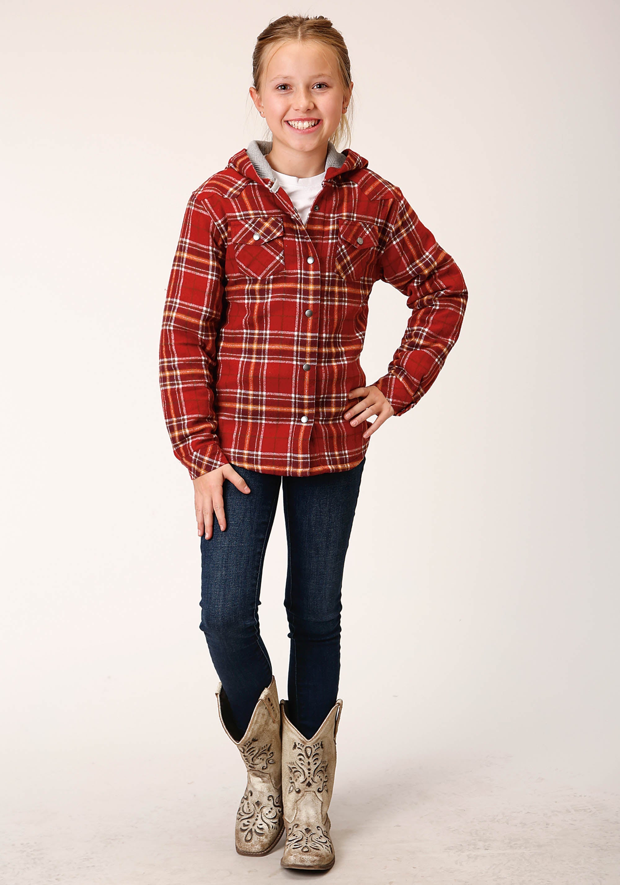 Roper Girls Long Sleeve Snap Thermal Lined Flannel Shirt Jacket - Flyclothing LLC