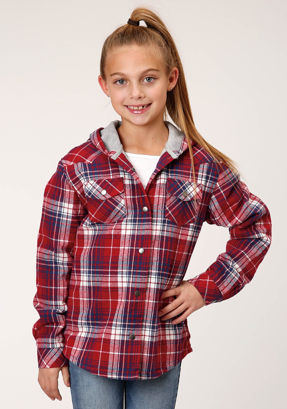 Roper Girls Long Sleeve Snap Thermal Lined Flannel Shirt Jacket