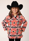 Roper Girls Womens Grey Orange Pink Aztec Print Polar Fleece Pullover