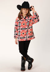 Roper Girls Womens Grey Orange Pink Aztec Print Polar Fleece Pullover - Flyclothing LLC