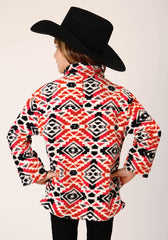 Roper Girls Womens Grey Orange Pink Aztec Print Polar Fleece Pullover - Flyclothing LLC