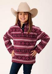 Roper Girls Womens Rusty Red Aztec Print Polar Fleece Pullover