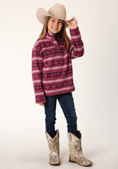 Roper Girls Womens Rusty Red Aztec Print Polar Fleece Pullover - Flyclothing LLC