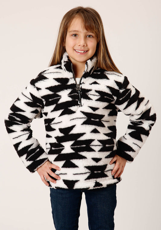 Roper Girls Womens Black White Aztec Polar Fleece Pullover