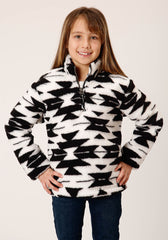 Roper Girls Womens Black White Aztec Polar Fleece Pullover