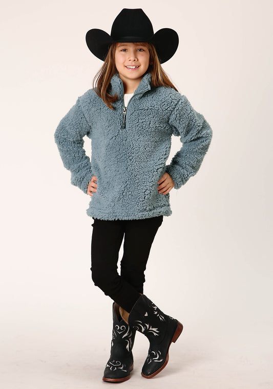 Roper Girls Womens Solid Steel Blue Polar Fleece Pullover - Flyclothing LLC