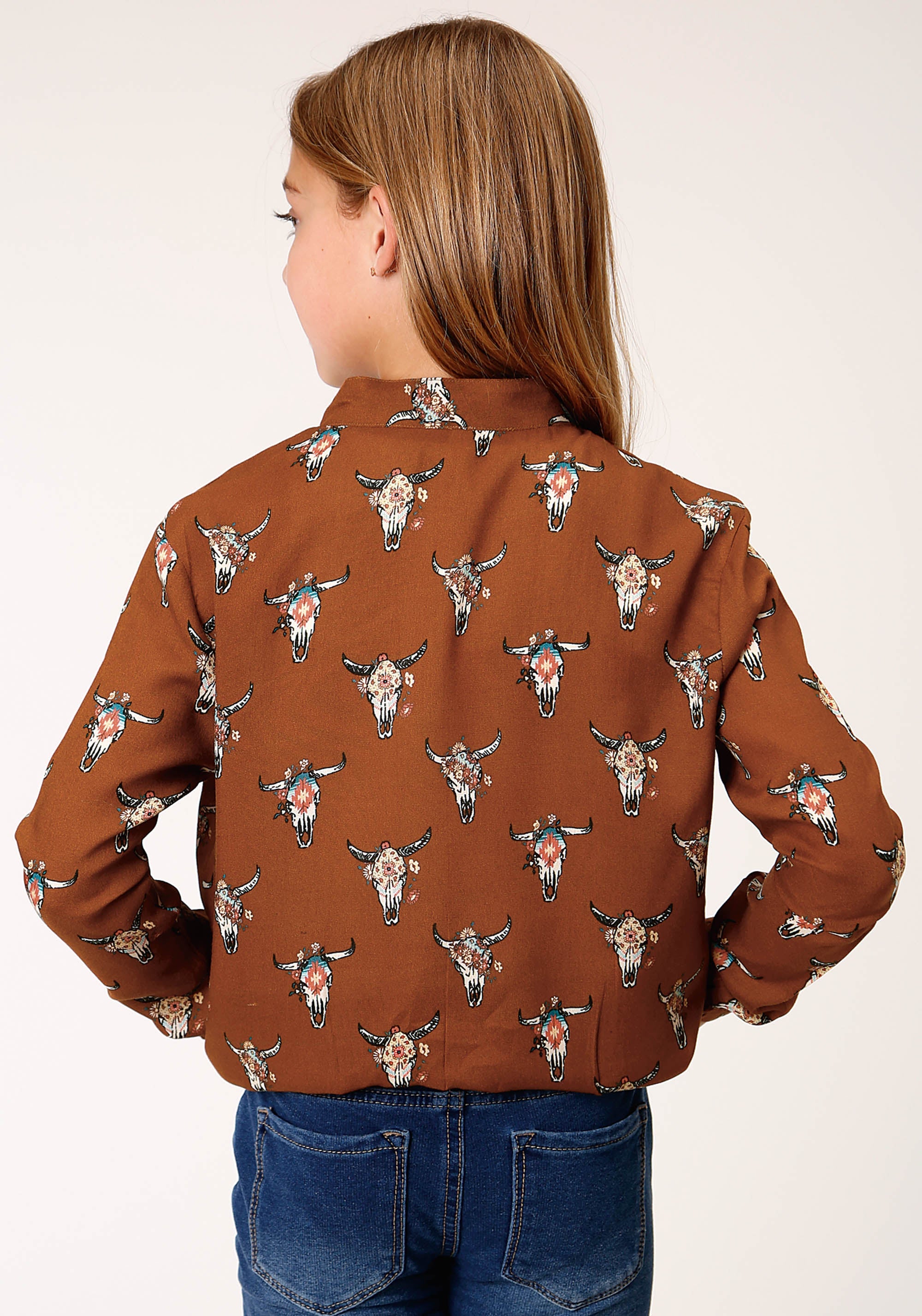 Roper Girls Cowskulls Print Bomber Style Jacket - Roper