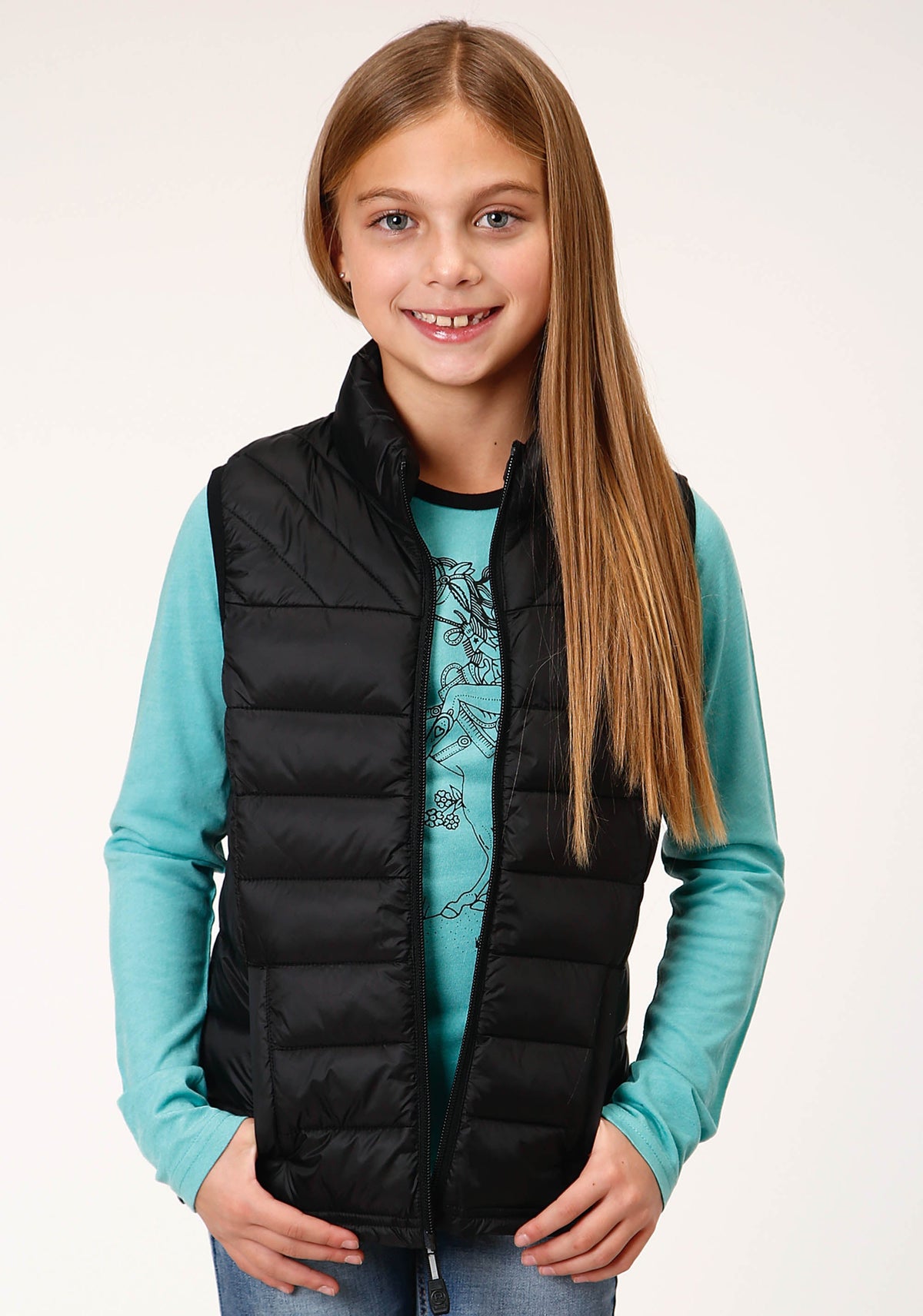 Roper Girls Crushable Poly Filled Black Down Vest