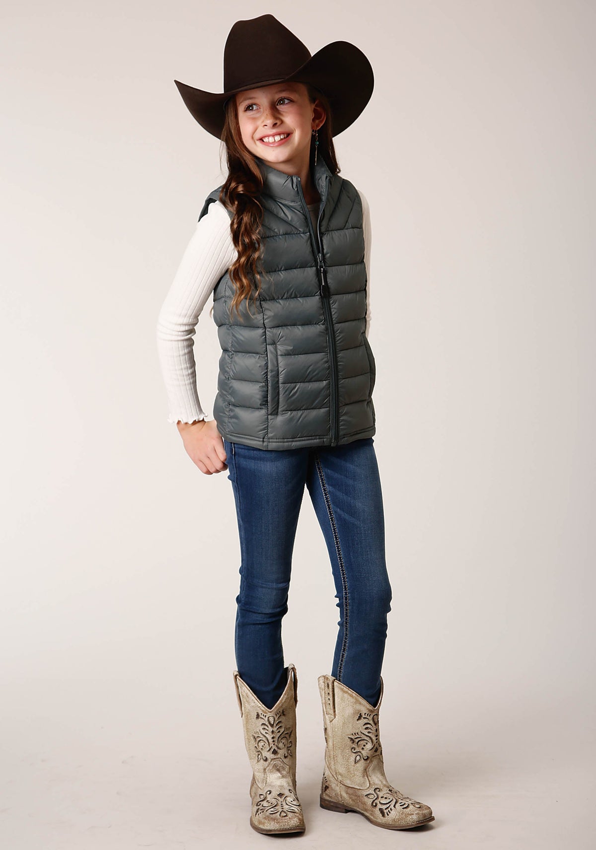 Roper Girls Slvr Sage Nylon Parachute Down Vest - Flyclothing LLC