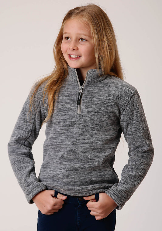 Roper Girls Heathered Grey Fleece 3/4 Zip Pullover