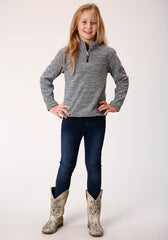 Roper Girls Heathered Grey Fleece 3/4 Zip Pullover