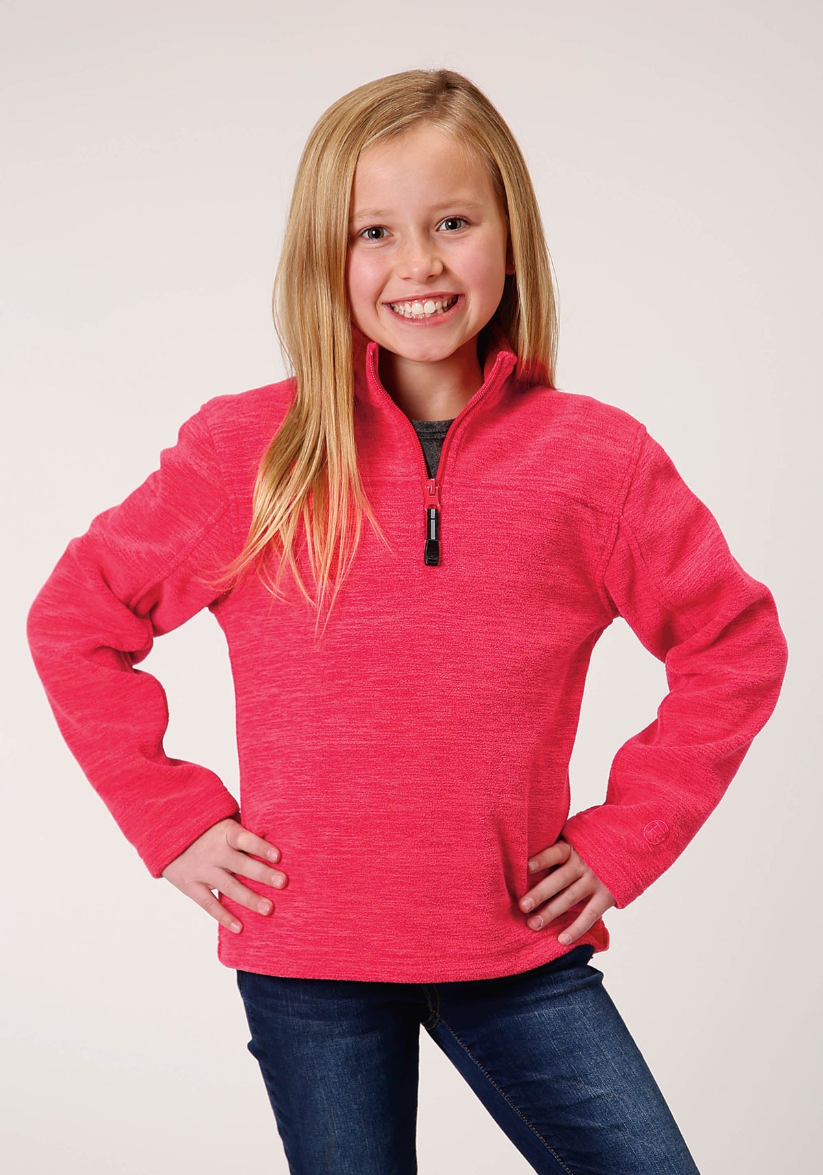 Roper Girls Melange Neon Pink Micro Polar Fleece Pullover