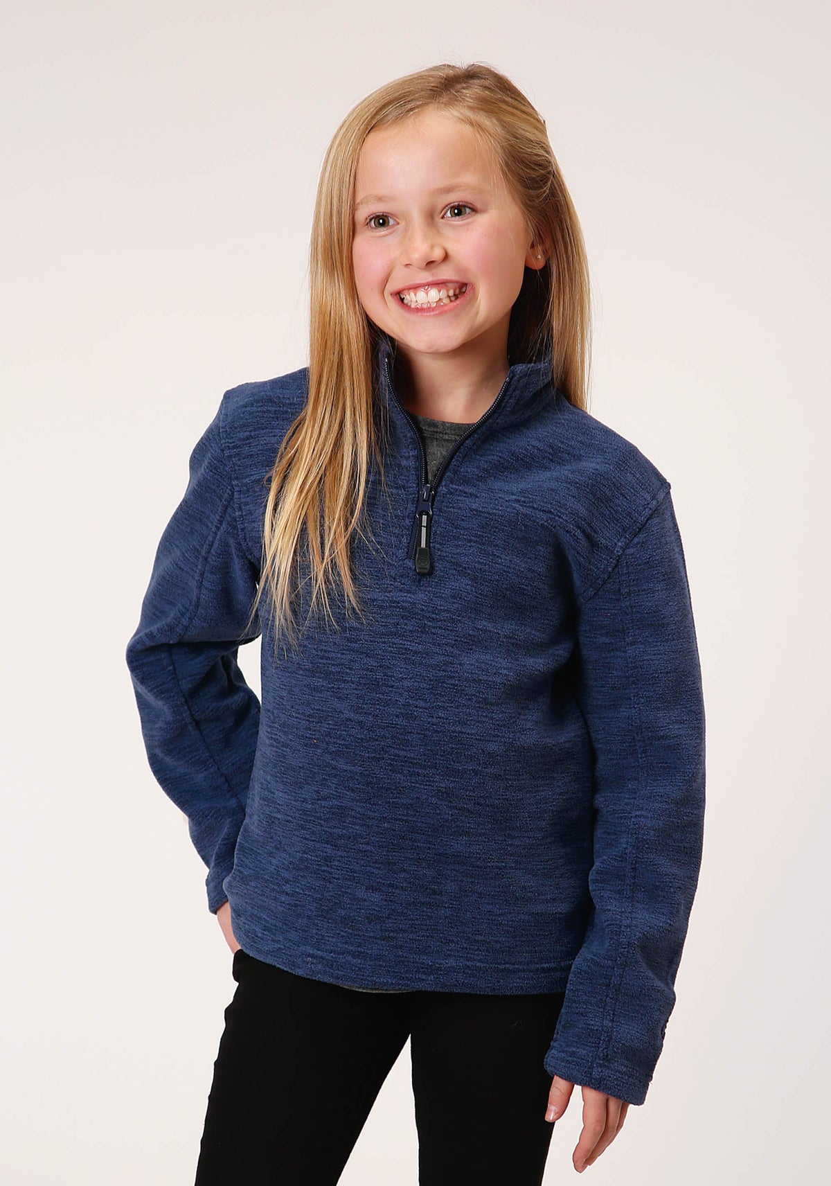 Roper Girls Melange Navy Micro Polar Fleece Pullover