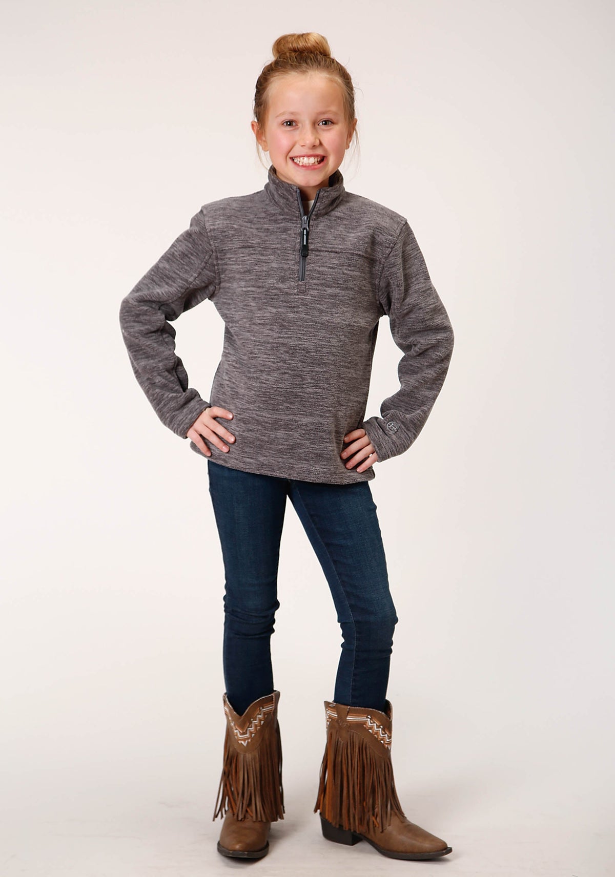 Roper Girls Melange Grey Micro Polar Fleece Pullover - Flyclothing LLC