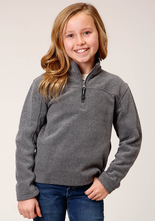 Roper Girls Heathered Charcoal Micro Polar Fleece Pullover