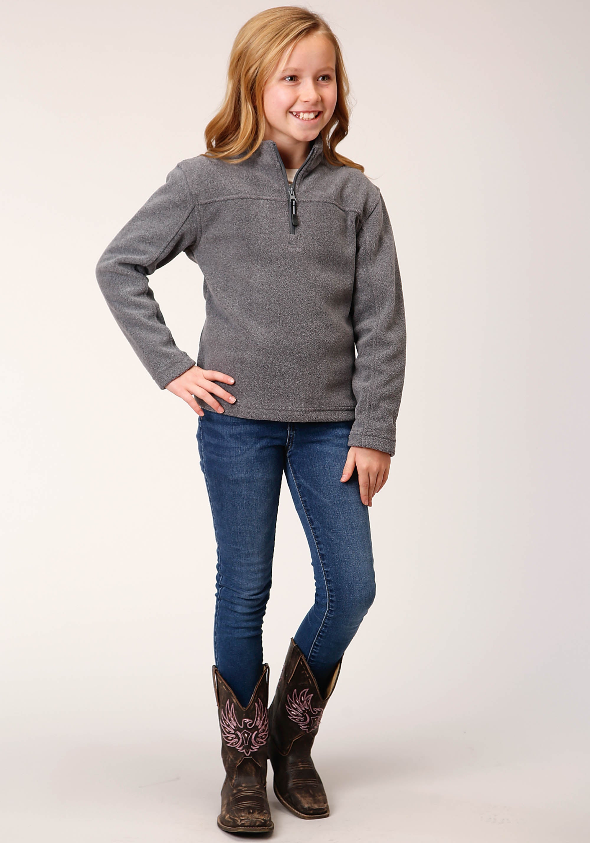 Roper Girls Heathered Charcoal Micro Polar Fleece Pullover - Flyclothing LLC