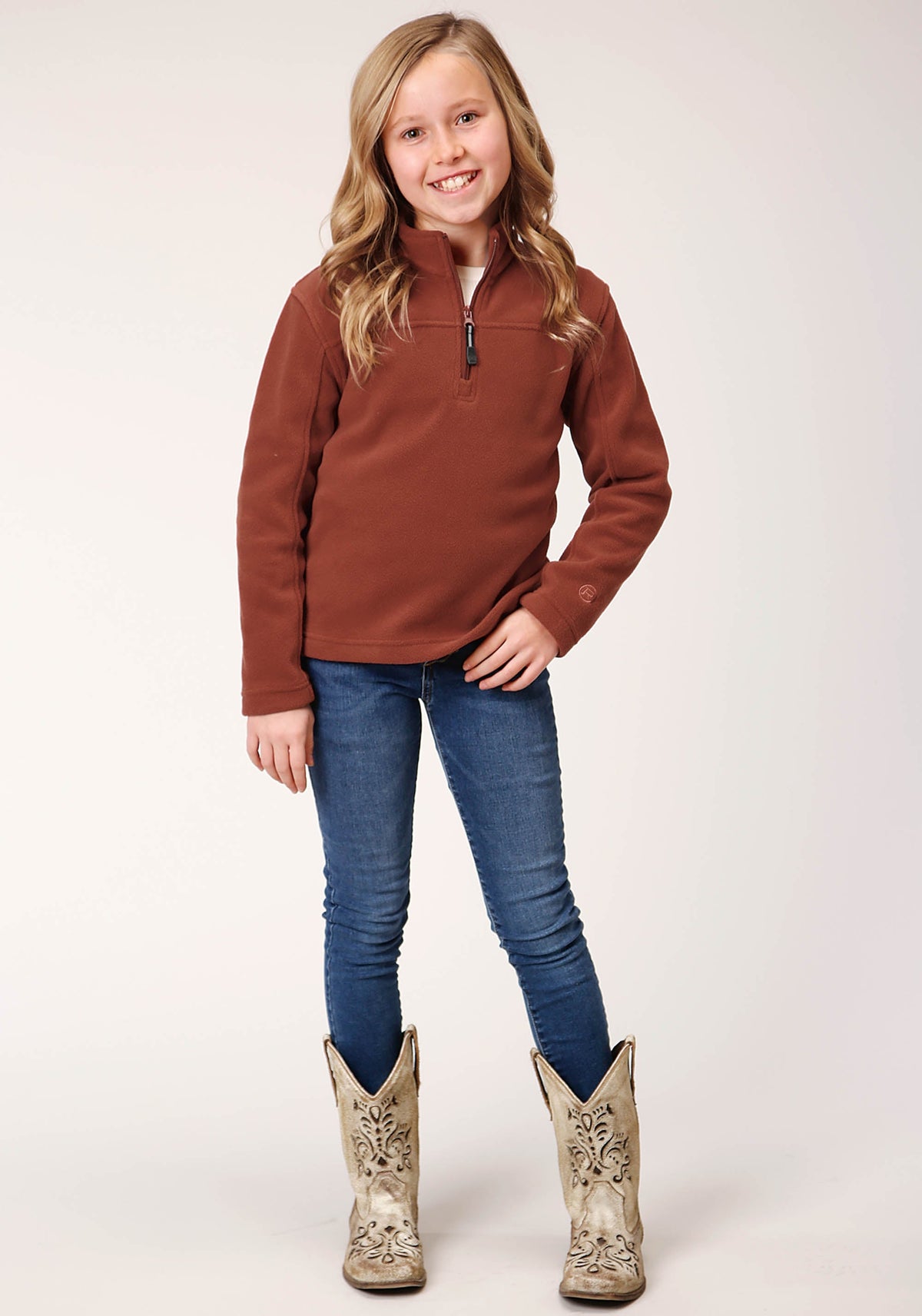 Roper Girls Sienna Rust Micro Polar Fleece Pullover - Flyclothing LLC