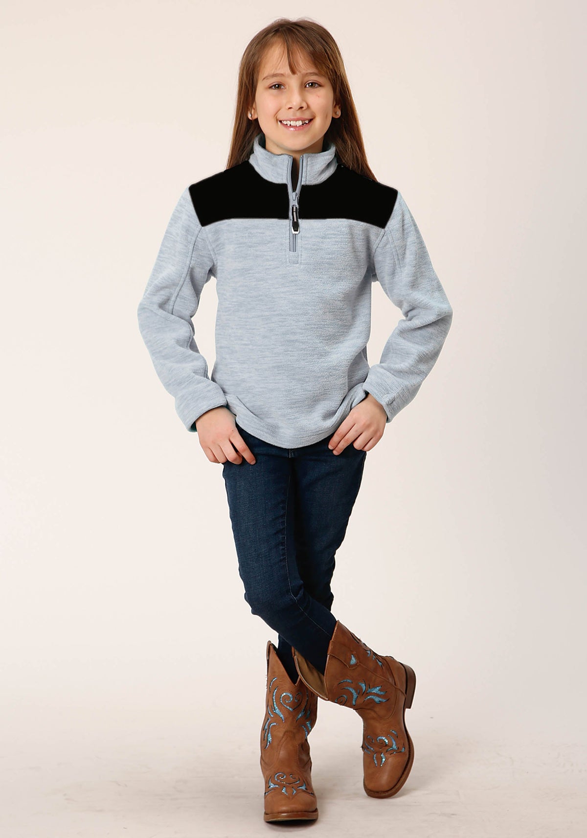 Roper Girls Hthr Grey Micro Polar Fleece Pullover - Flyclothing LLC