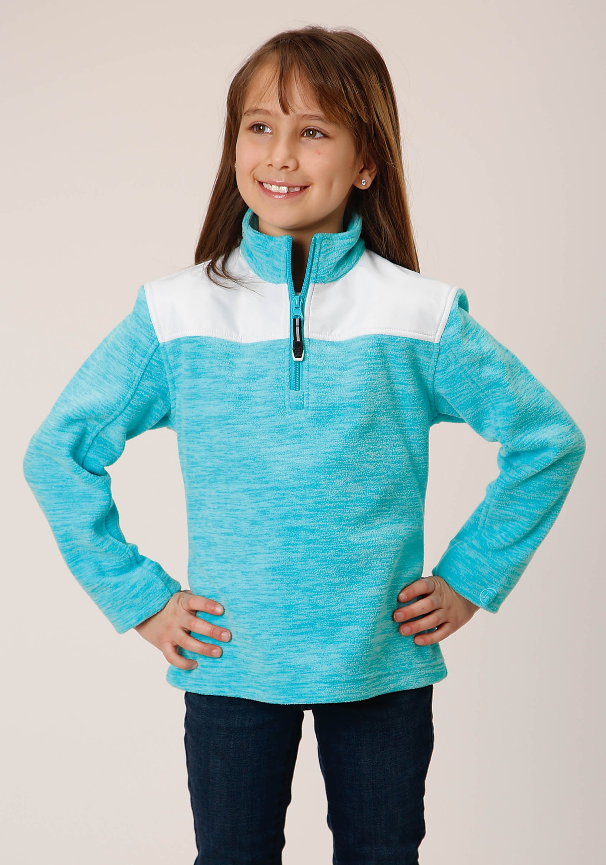 Roper Girls Hthr Turq Micro Polar Fleece Pullover