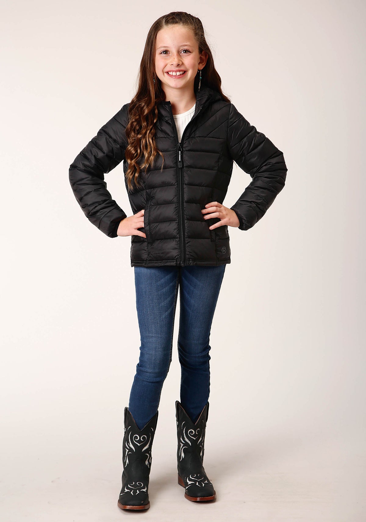 Roper Girls Black Nylon Parachute Down Jacket - Flyclothing LLC