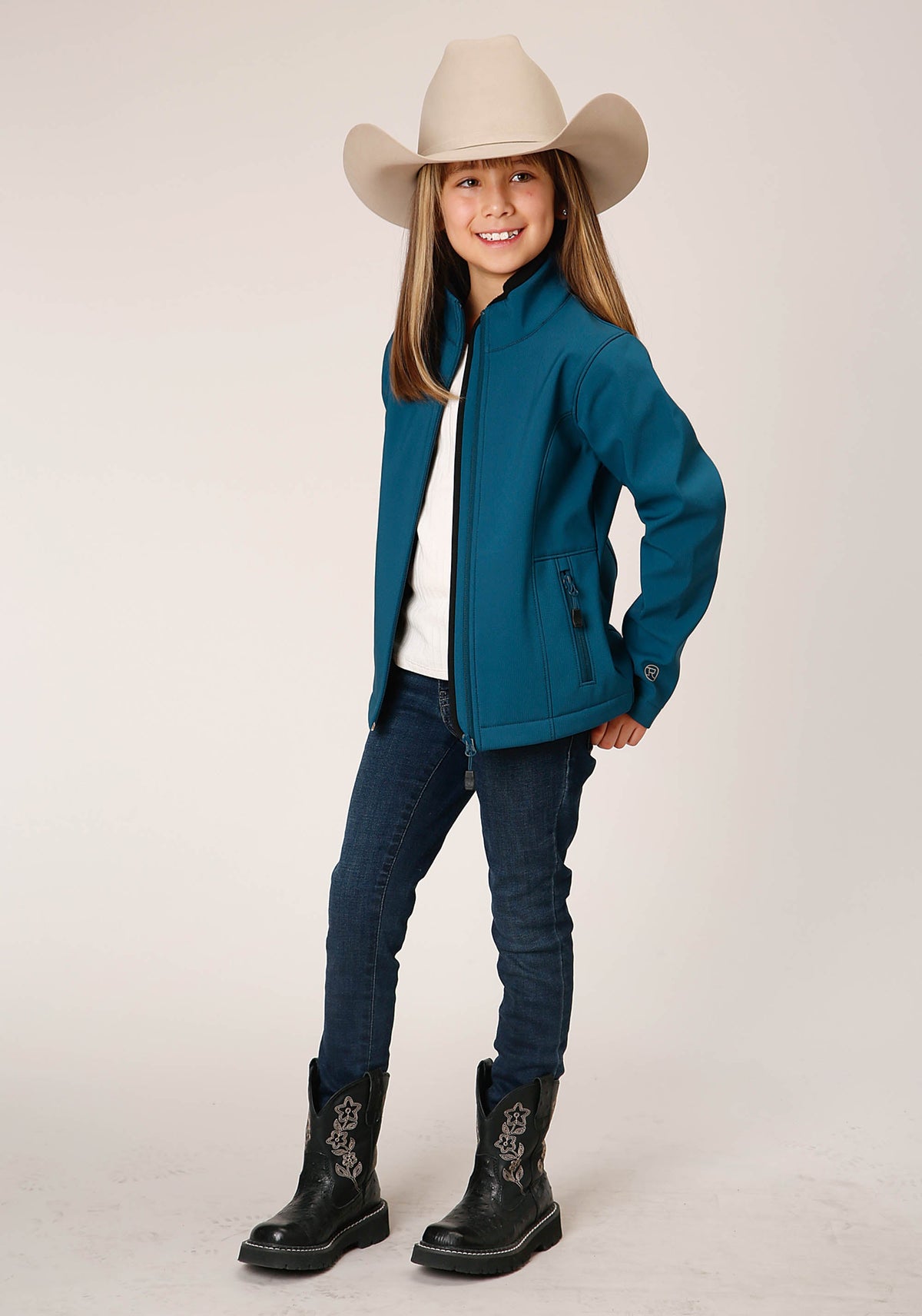 Roper Girls Deep Teal Grid Soft Shell Tech Jacket - Flyclothing LLC