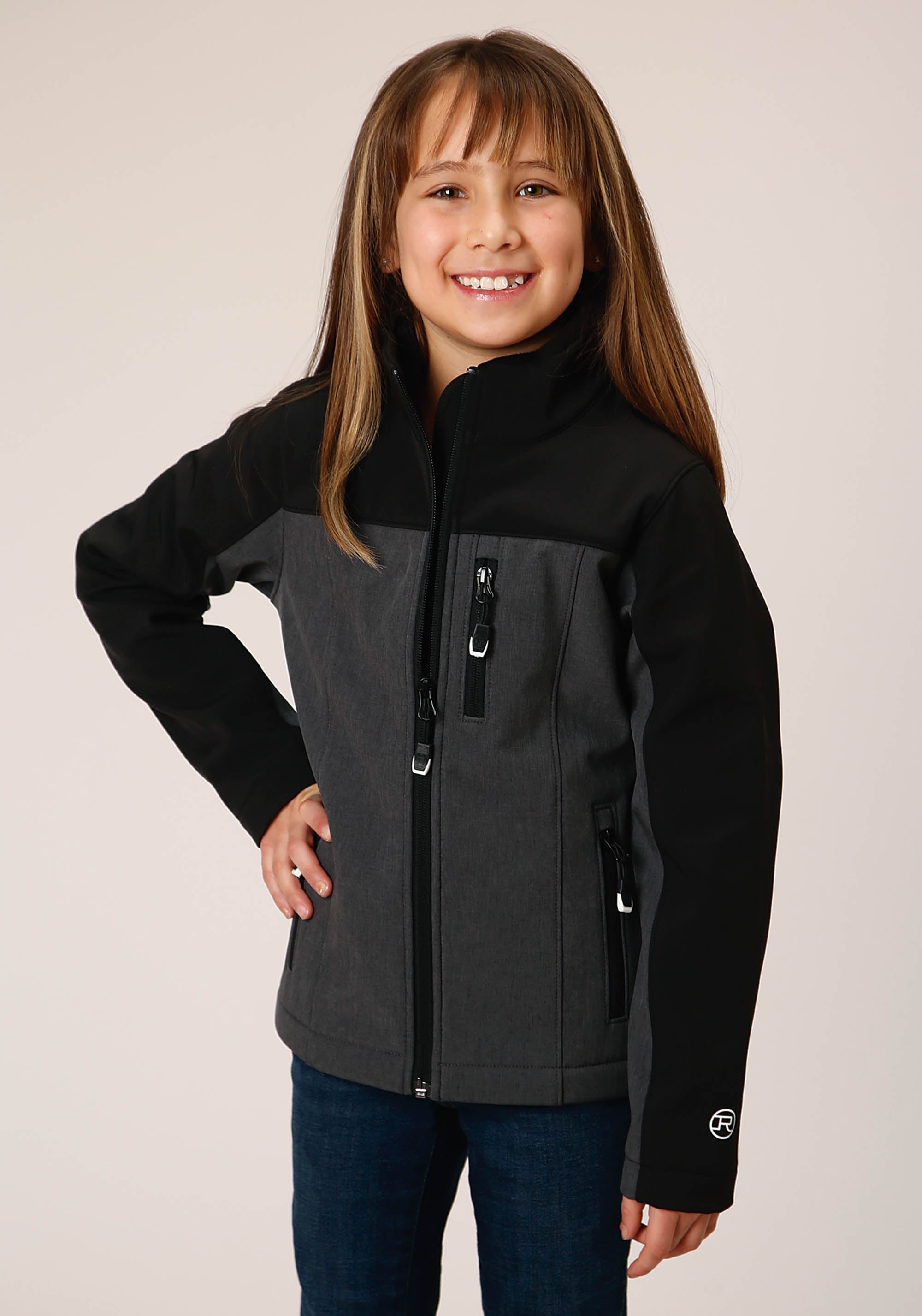 Roper Girls Grey Black Combo Soft Shell Tech Jacket