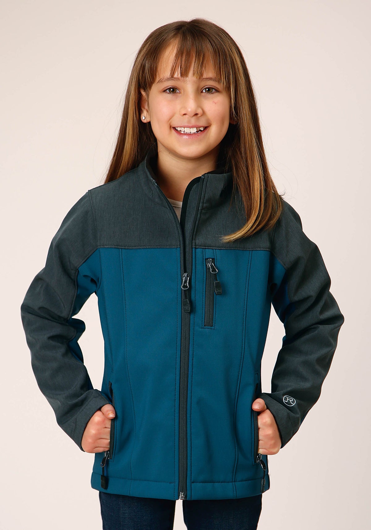 Roper Girls Grey Grey Combo Soft Shell Tech Jacket