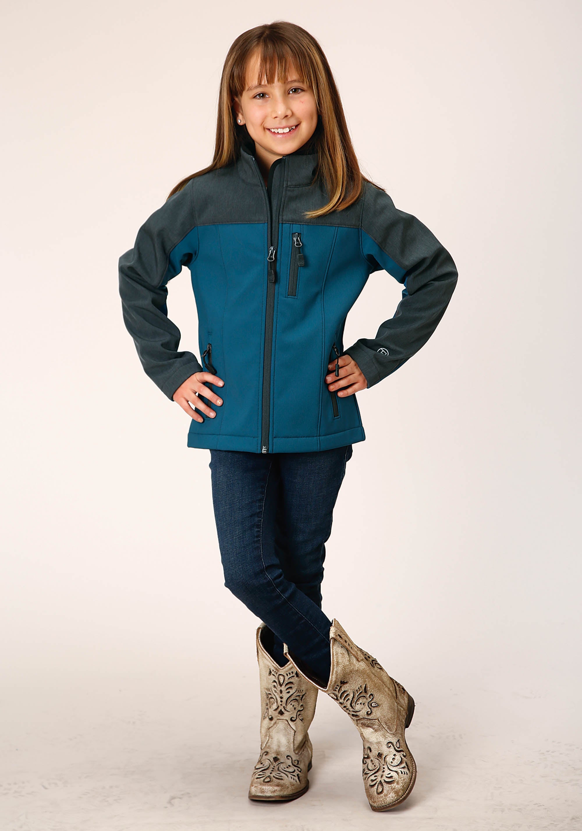 Roper Girls Grey Grey Combo Soft Shell Tech Jacket - Flyclothing LLC