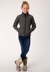 Roper Girls Heathered Gray Softshell With Gray Fleece Lining Zip Front Jacket - Flyclothing LLC