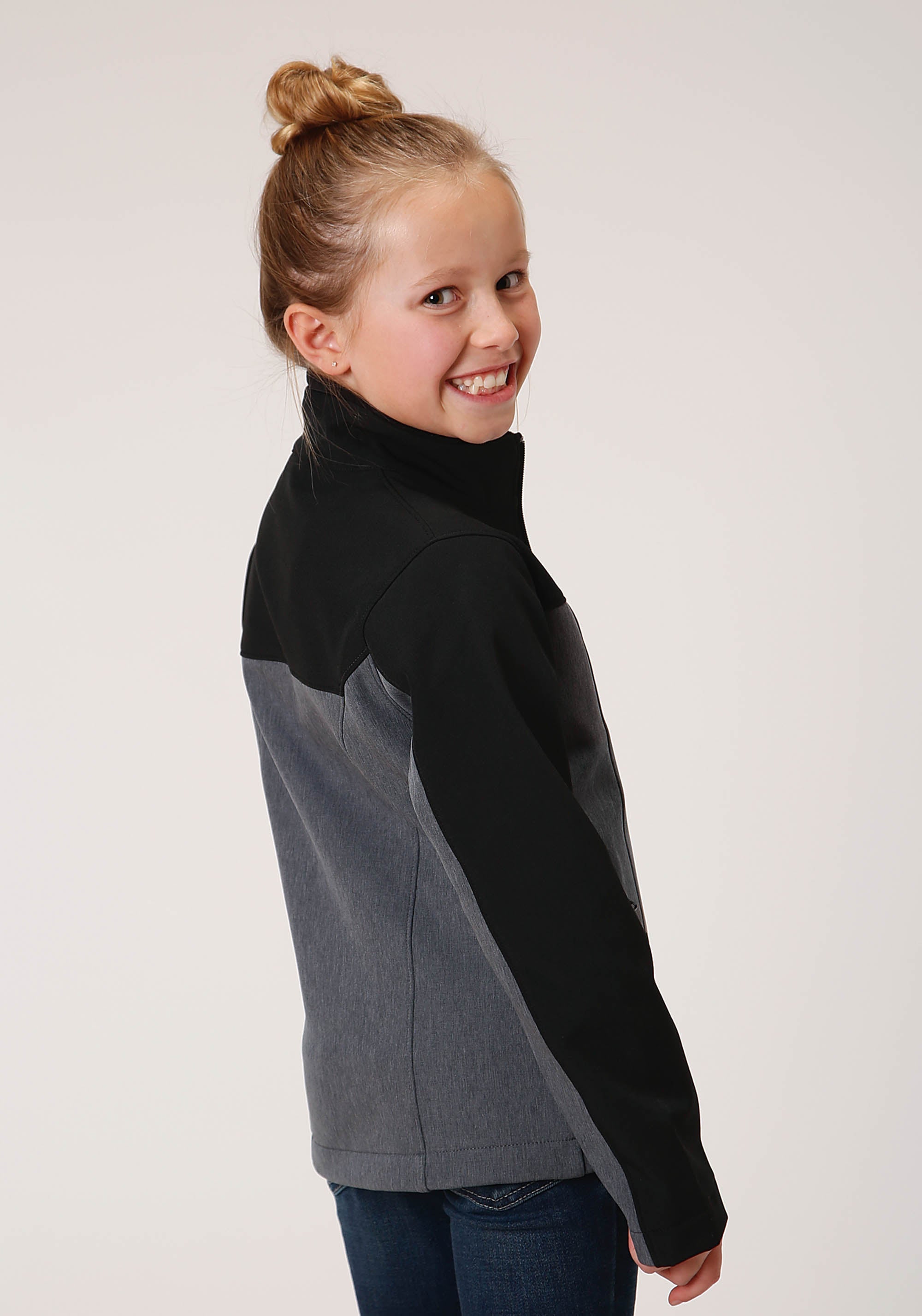 Roper Girls Pieced Grey Black Softshell Tech Jacket - Flyclothing LLC