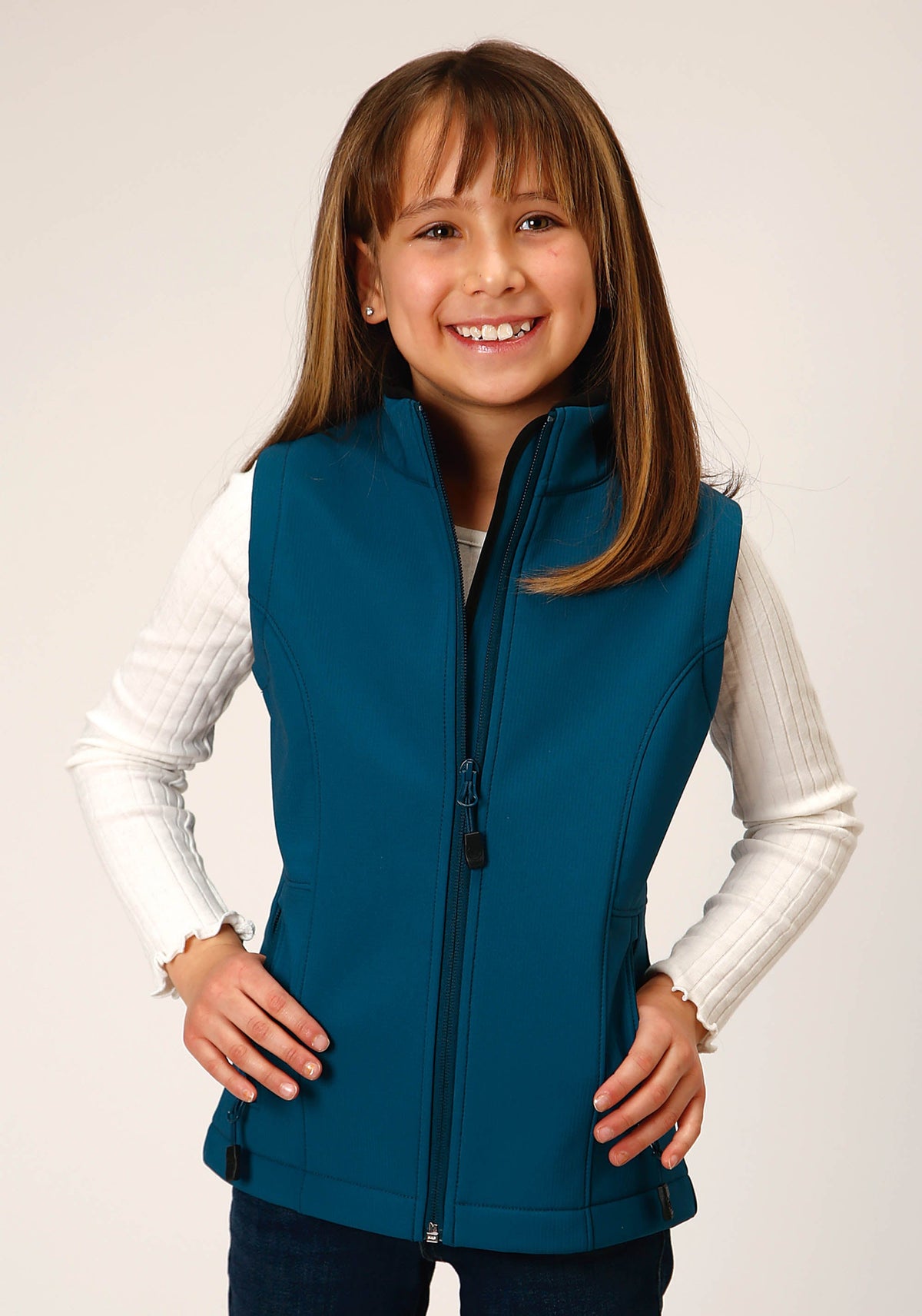 Roper Girls Deep Teal Grid Soft Shell Tech Vest