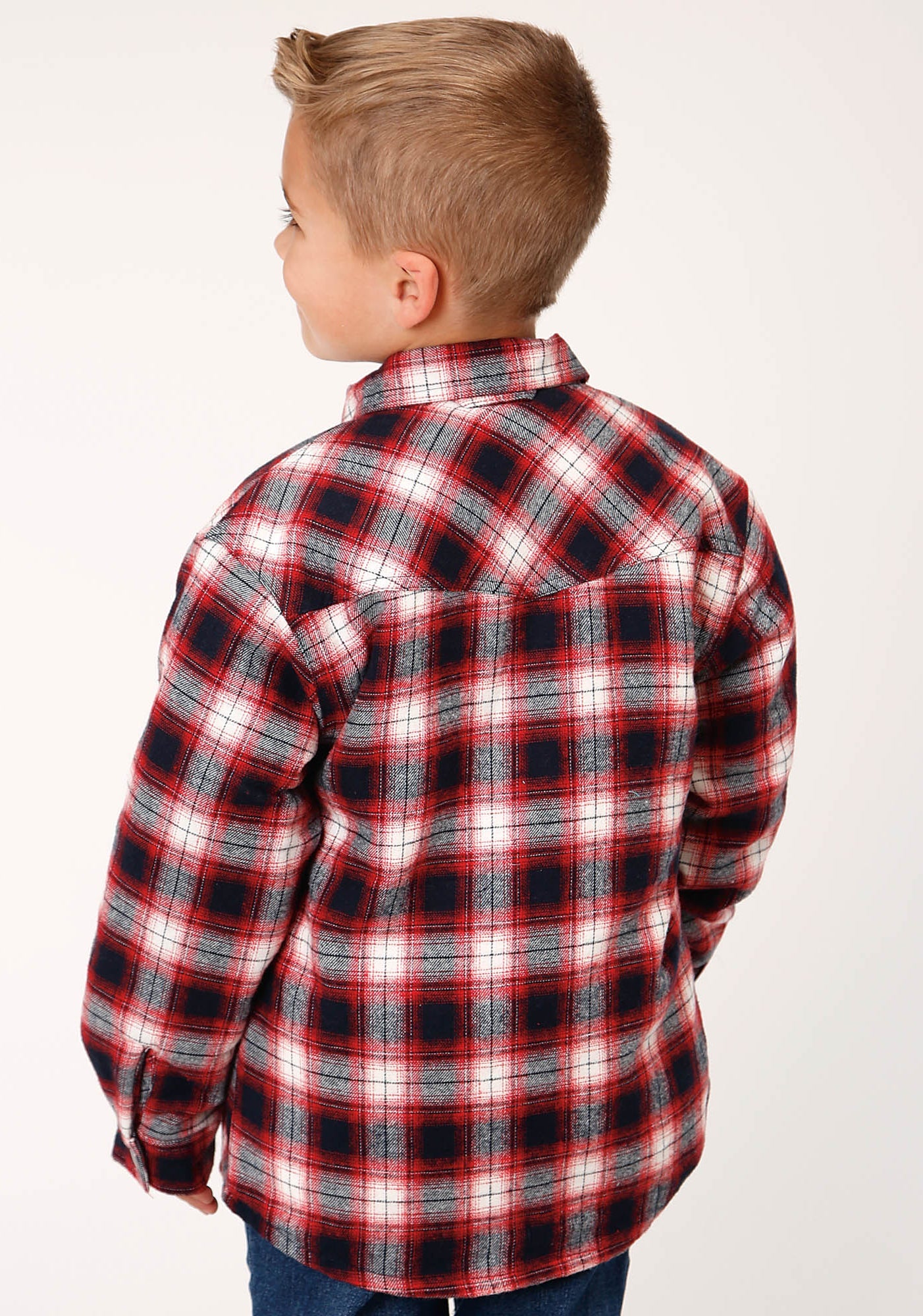 Roper Boys Long Sleeve Snap Cranberry Plaid Western Shirt Jacket