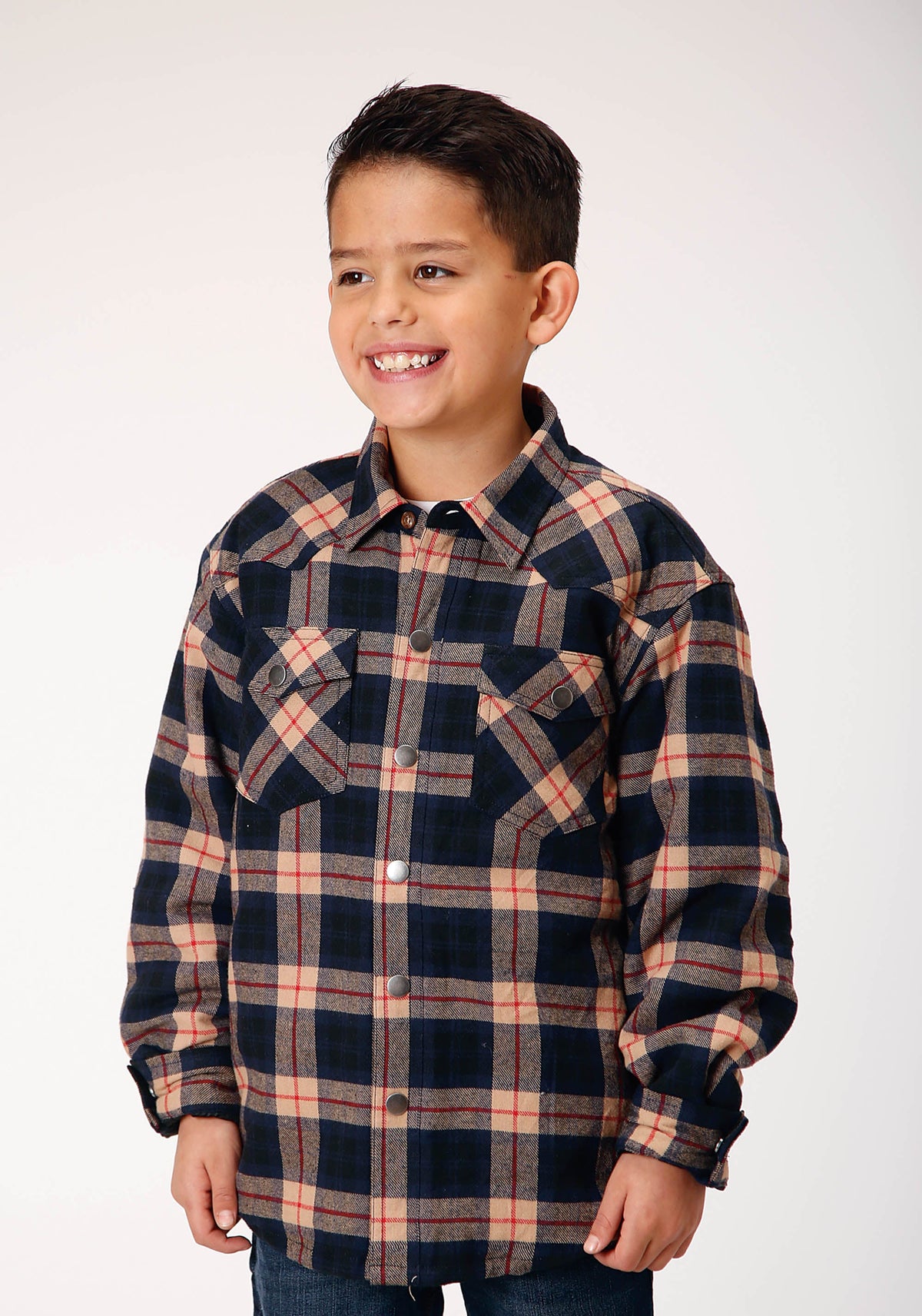 Roper Boys Long Sleeve Snap Cranberry Plaid Western Shirt Jacket