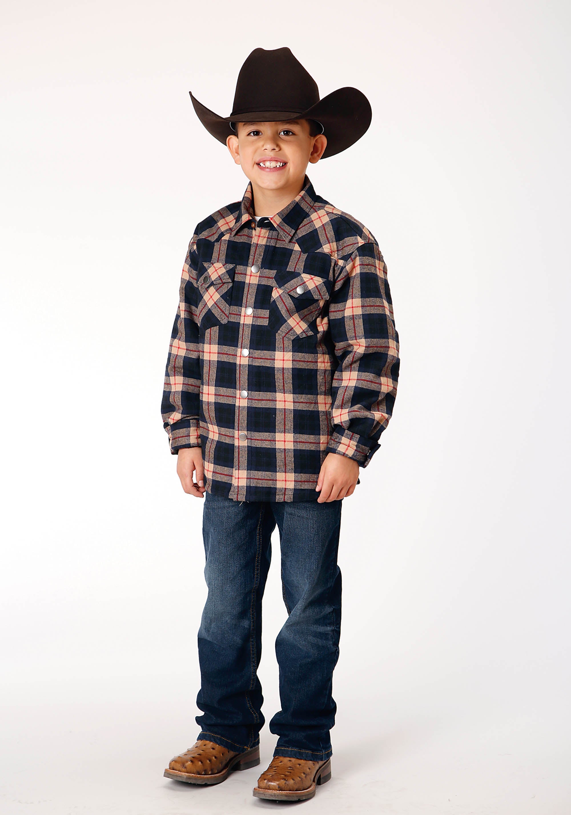 Roper Boys Long Sleeve Snap Cranberry Plaid Western Shirt Jacket - Flyclothing LLC