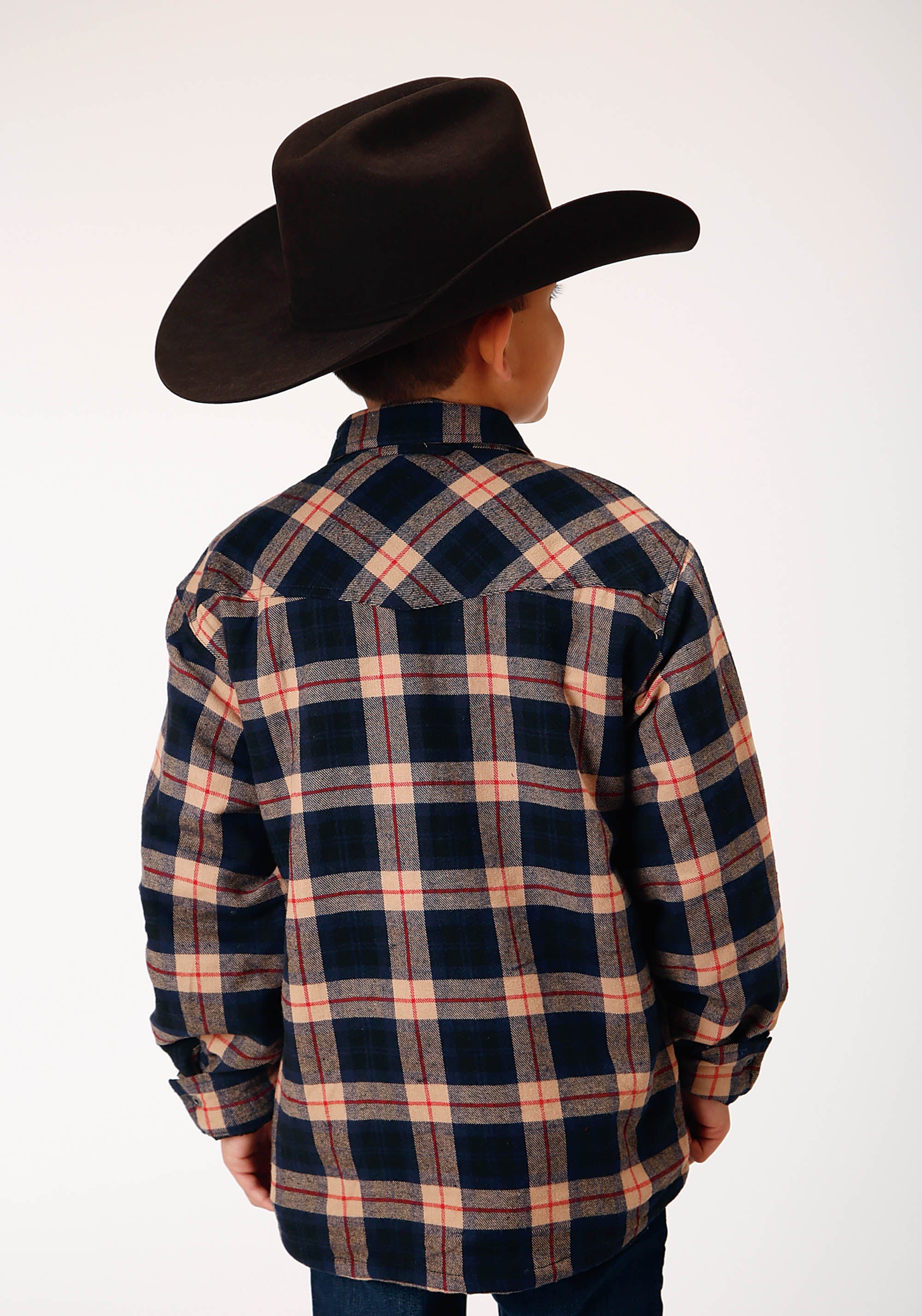 Roper Boys Long Sleeve Snap Cranberry Plaid Western Shirt Jacket - Flyclothing LLC