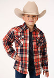 Roper Boys Long Sleeve Snap Cranberry Plaid Western Shirt Jacket