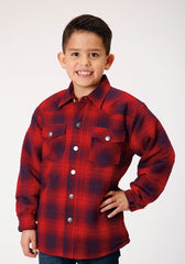 Roper Boys Long Sleeve Snap Cranberry Plaid Western Shirt Jacket