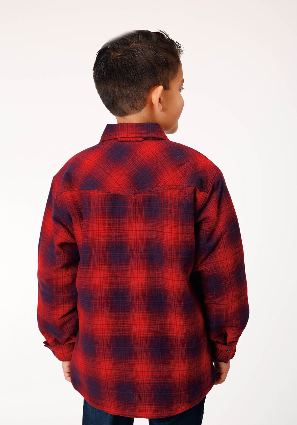 Roper Boys Long Sleeve Snap Cranberry Plaid Western Shirt Jacket - Flyclothing LLC