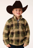 Roper Boys Polar Fleece Green Brown Check Print Pullover