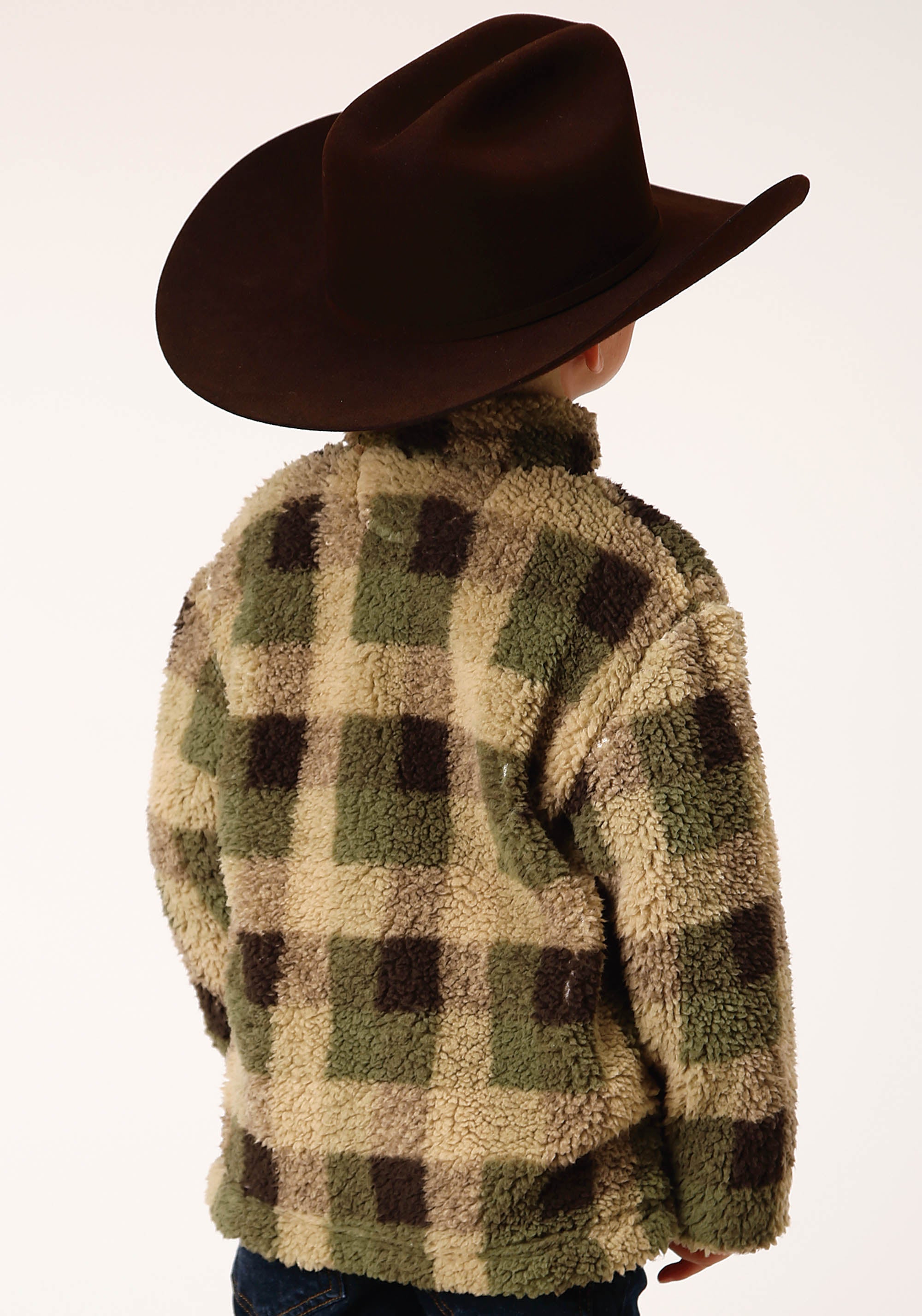 Roper Boys Polar Fleece Green Brown Check Print Pullover - Flyclothing LLC