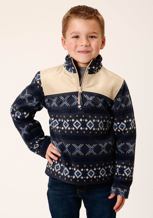 Roper Boys Polar Fleece Navy Aztec Print Pullover